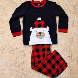 2- Piece Polarbear and Buffalo plaid Fleece pajama set sz 5